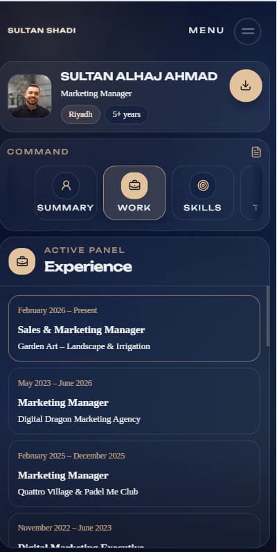 Sultan Shadi mobile portfolio